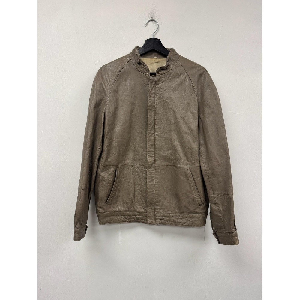 Vintage Leather Jacket Mens Medium Brown Bomber Zip Front Collared Lined 80s